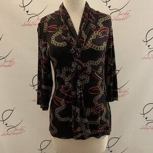 No Brand. Size Small. 3/4 Sleeve Stretch Pullover. Draped Detail. USA. B44